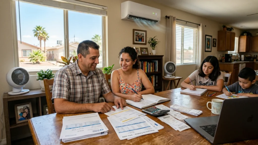 Family managing household expenses with a loan to pay bills in El Paso