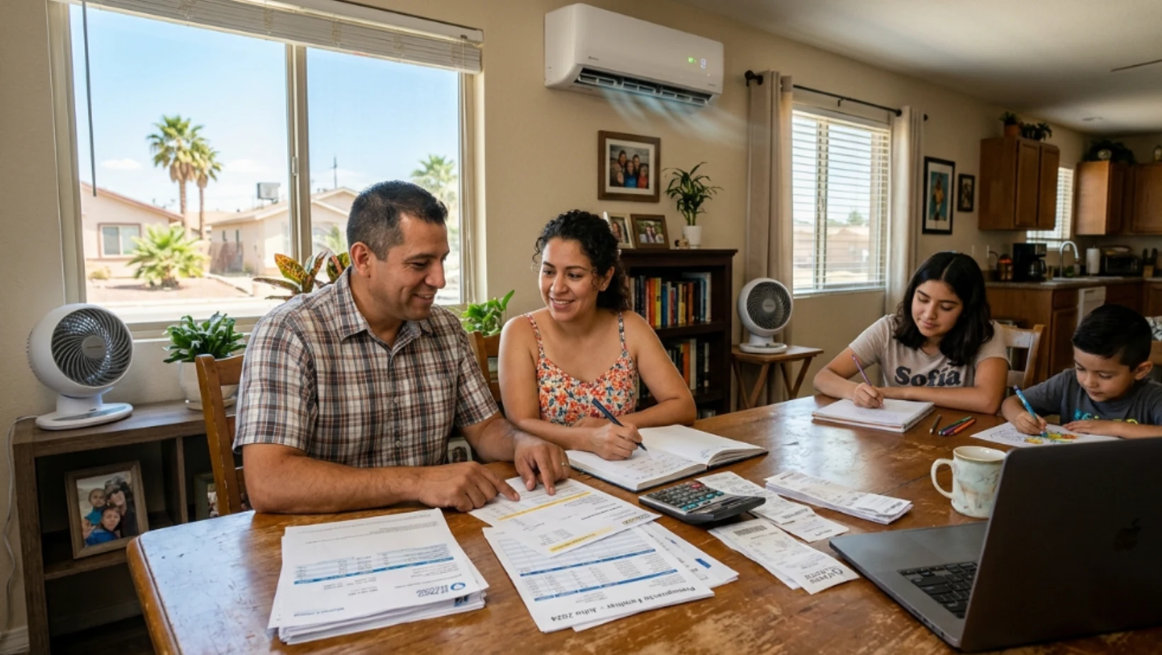 Family managing household expenses with a loan to pay bills in El Paso