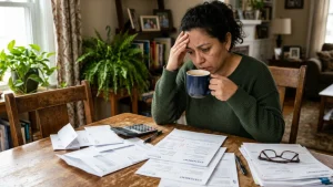 Woman reviewing healthcare expenses before applying for a loan for medical bills