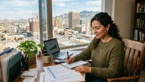 Person reviewing expenses to improve financial health in El Paso