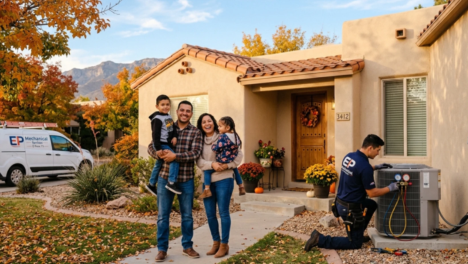 Family using home repair loans in El Paso for seasonal home maintenance